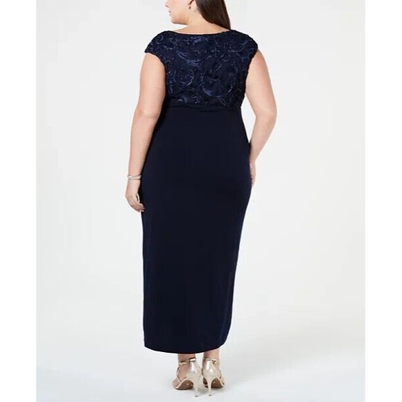 Connected Plus Size Soutache Faux-Wrap Dress, Navy, Size 14W - Picture 2 of 5